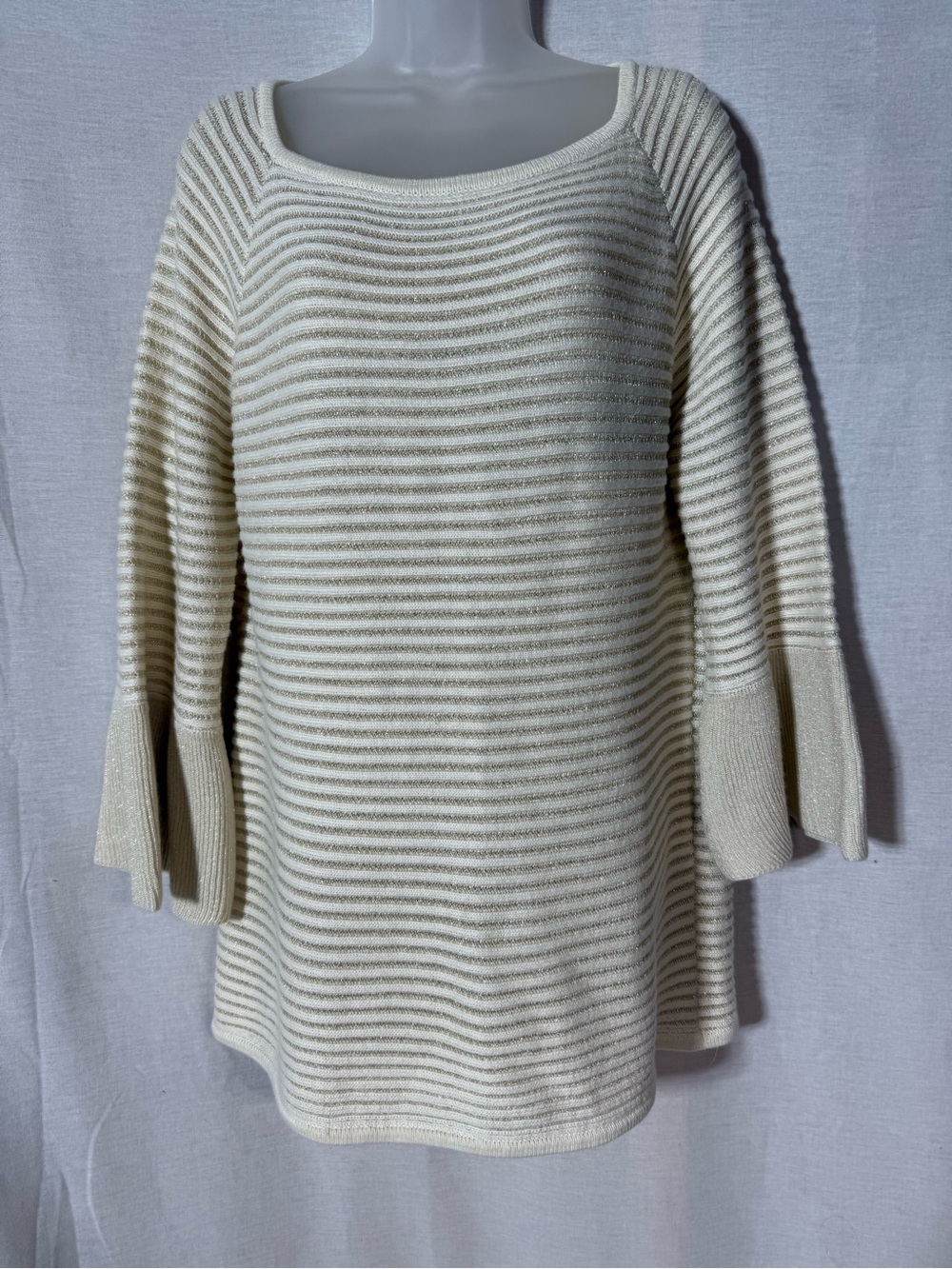 Chico's Cream Striped Scoop-Neck Knit Sweater Size 2/large